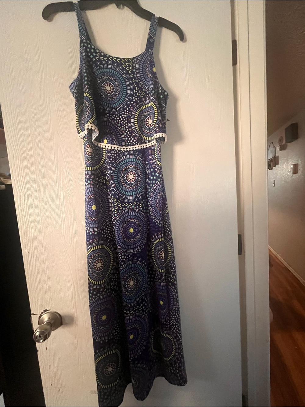 One Step Ahead Navy and Yellow Patterned Maxi Dress